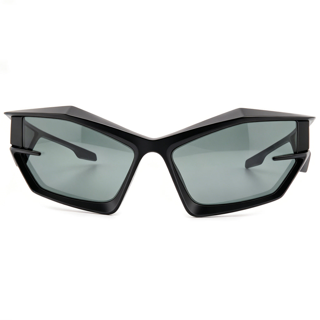 Futuristic Cat-Eye Black Sunglasses with Geometric Frame