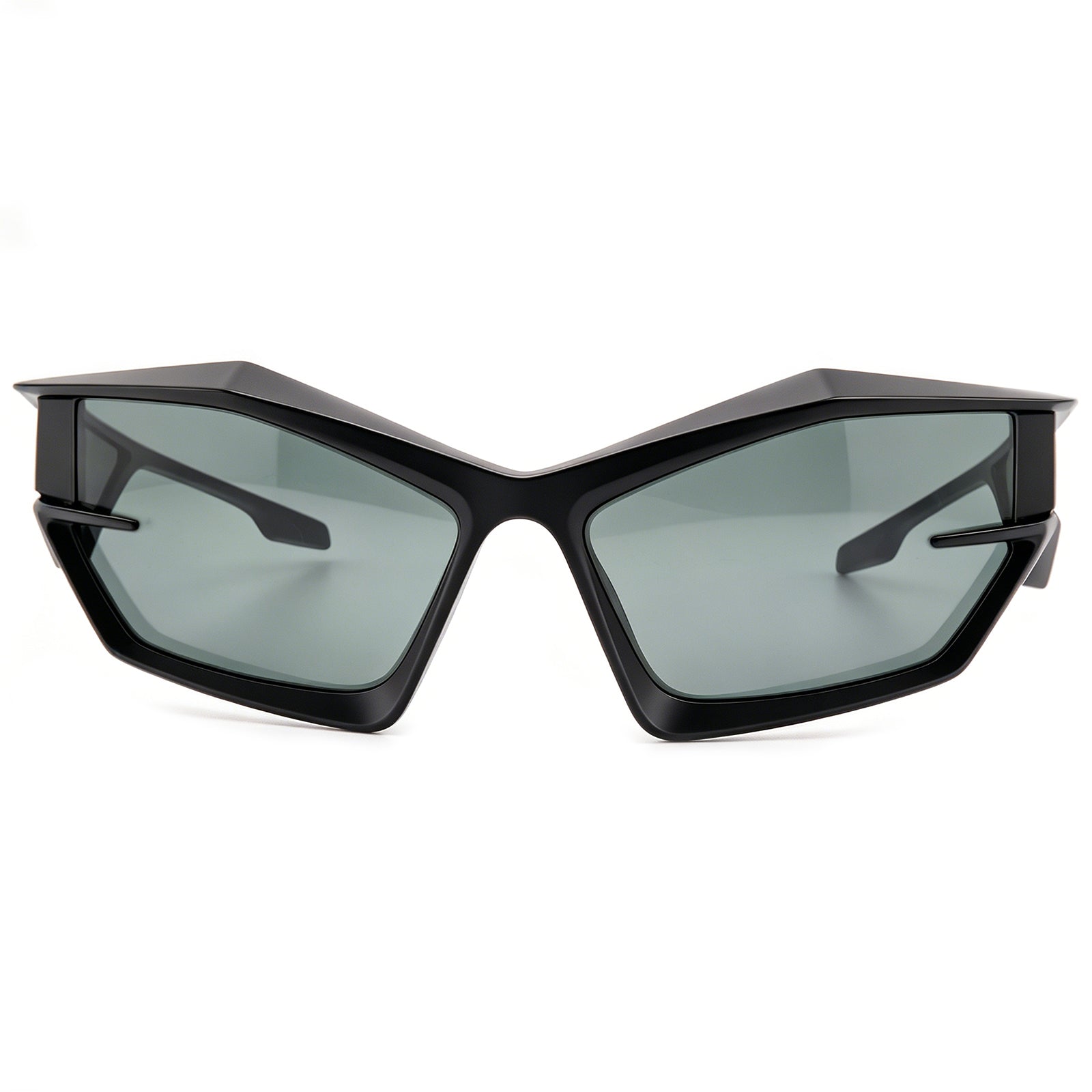 Futuristic Cat-Eye Black Sunglasses with Geometric Frame