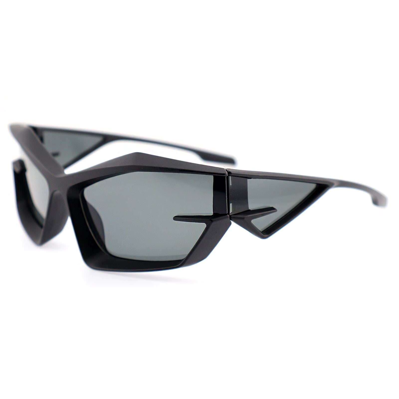 Futuristic Cat-Eye Black Sunglasses with Geometric Frame