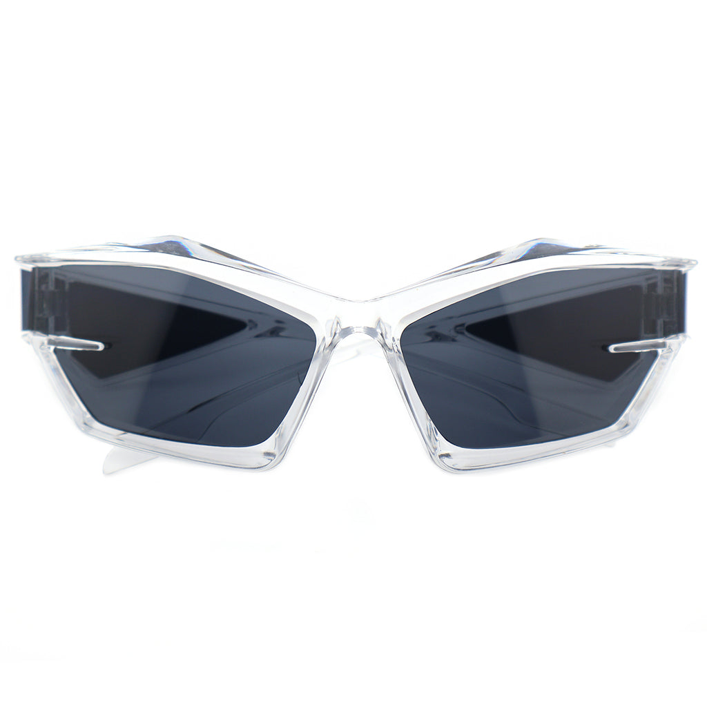 Futuristic Cat-Eye Black Sunglasses with Geometric Frame
