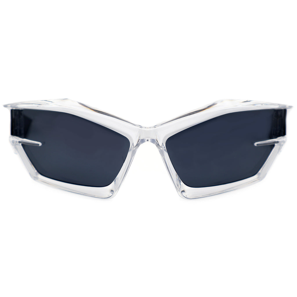 Futuristic Cat-Eye Black Sunglasses with Geometric Frame