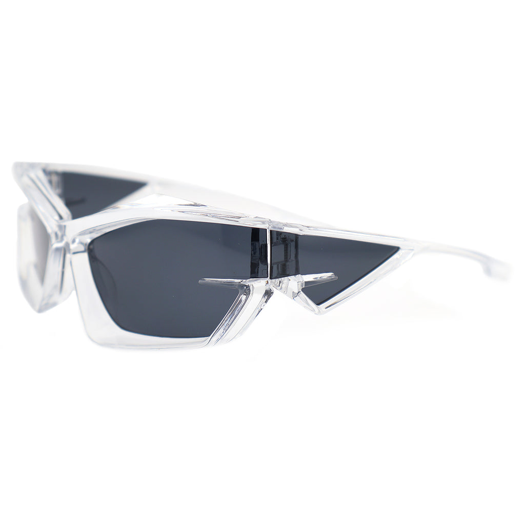 Futuristic Cat-Eye Black Sunglasses with Geometric Frame