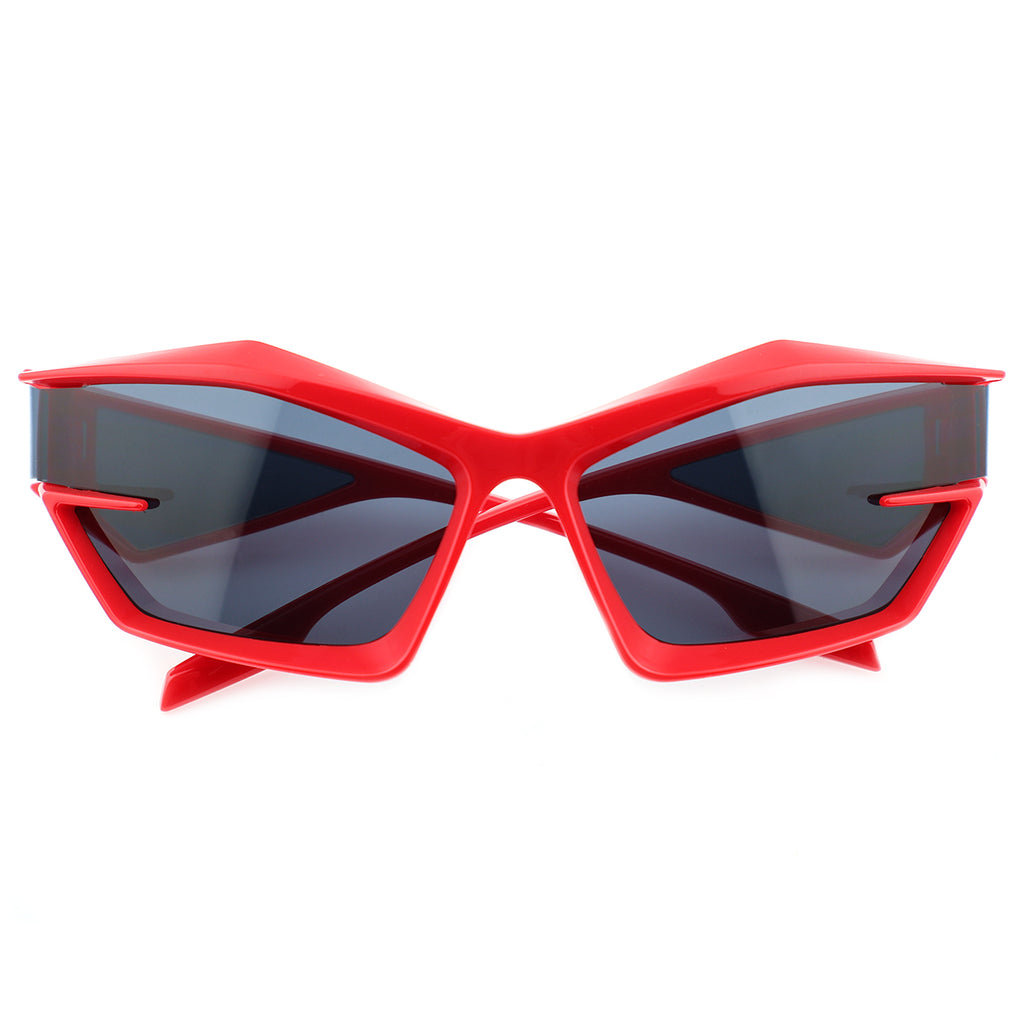 Futuristic Cat-Eye Black Sunglasses with Geometric Frame