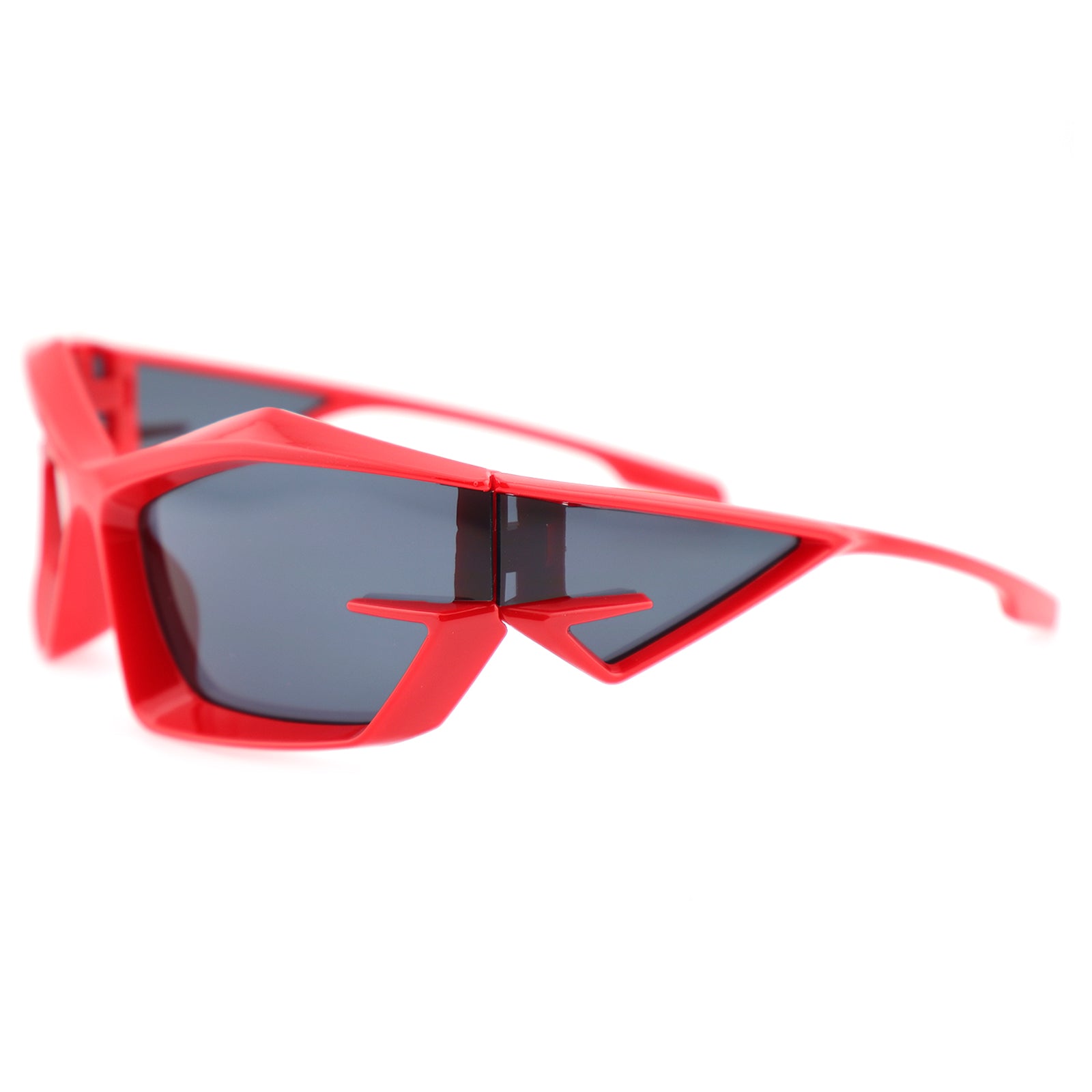 Futuristic Cat-Eye Black Sunglasses with Geometric Frame