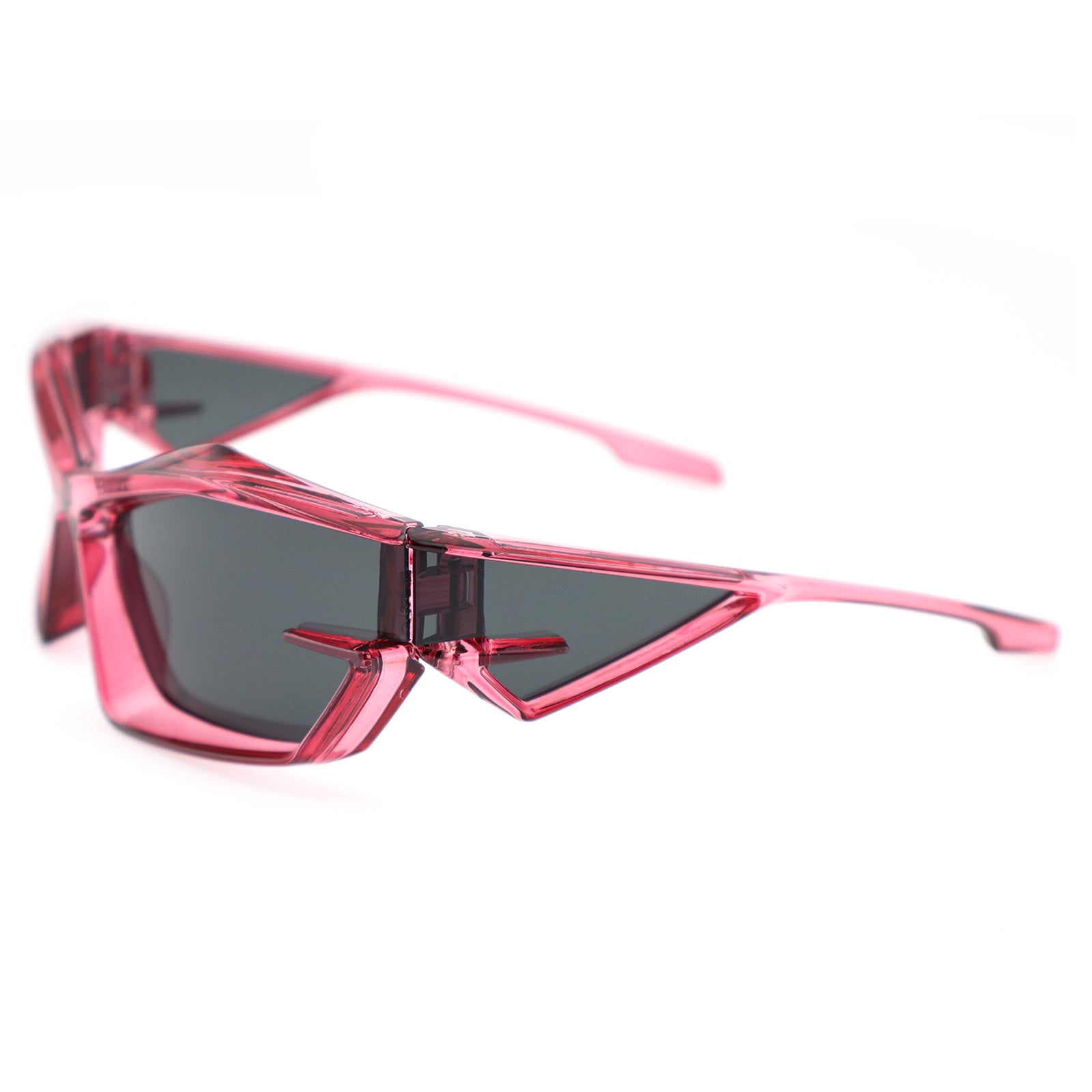 Futuristic Cat-Eye Black Sunglasses with Geometric Frame