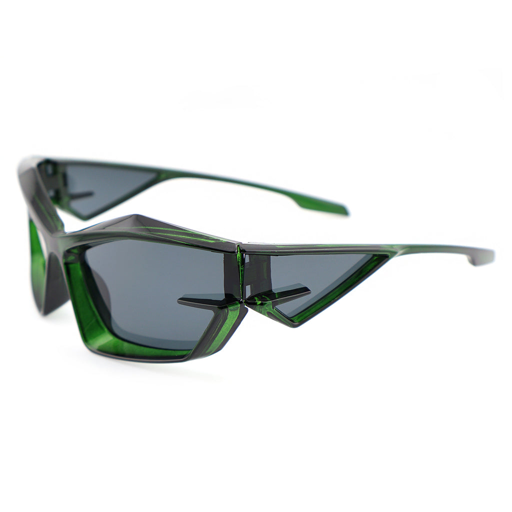 Futuristic Cat-Eye Black Sunglasses with Geometric Frame