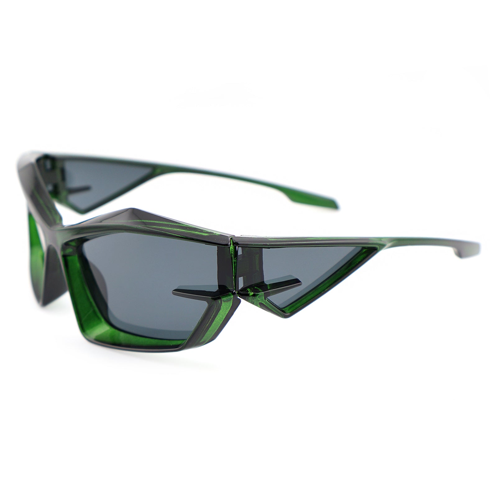 Futuristic Cat-Eye Black Sunglasses with Geometric Frame