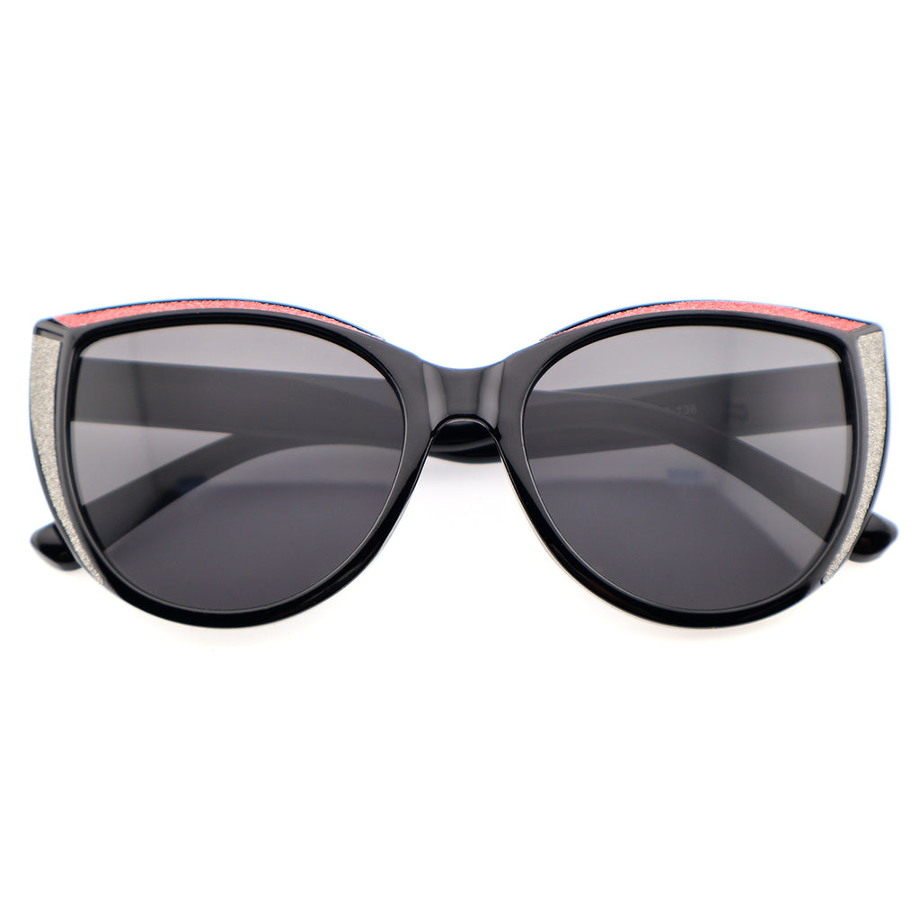 Glitter Accent Cat-Eye Sunglasses with Black Frame