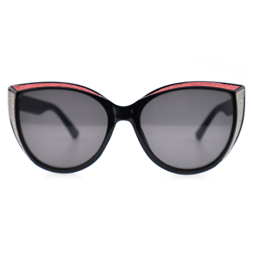 Glitter Accent Cat-Eye Sunglasses with Black Frame