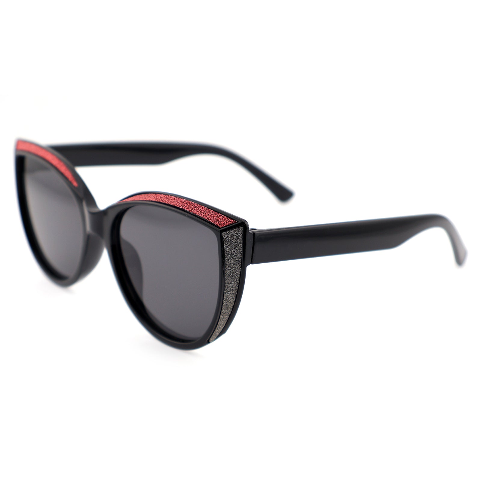 Glitter Accent Cat-Eye Sunglasses with Black Frame