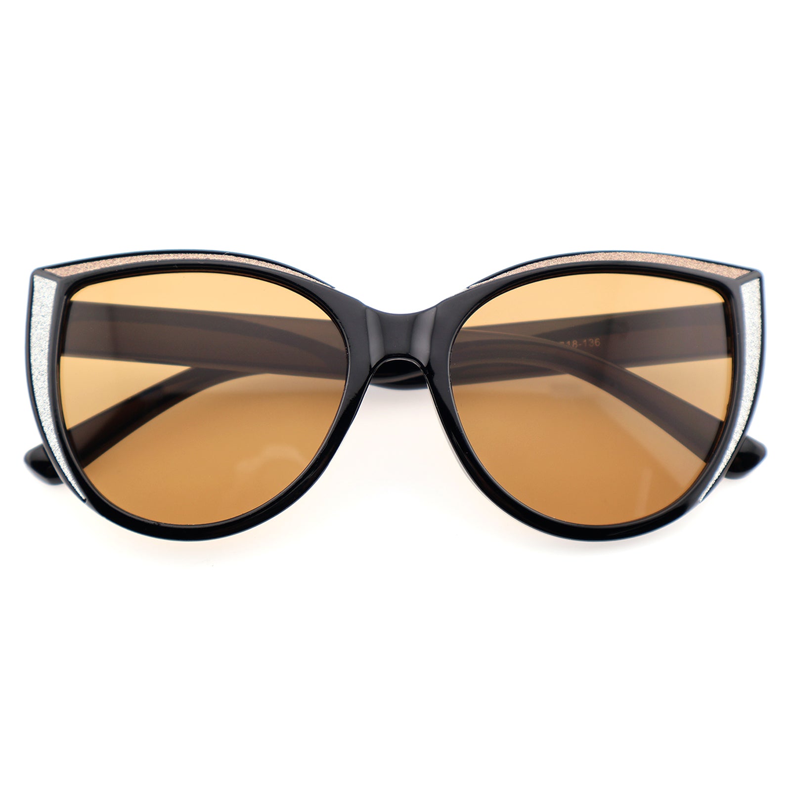 Glitter Accent Cat-Eye Sunglasses with Black Frame