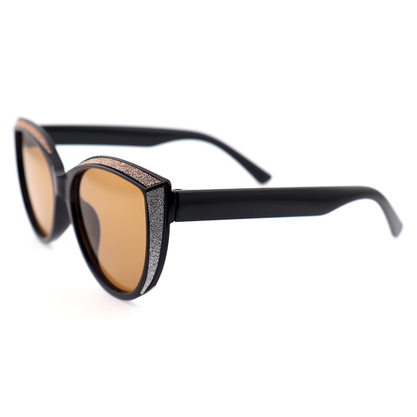 Glitter Accent Cat-Eye Sunglasses with Black Frame