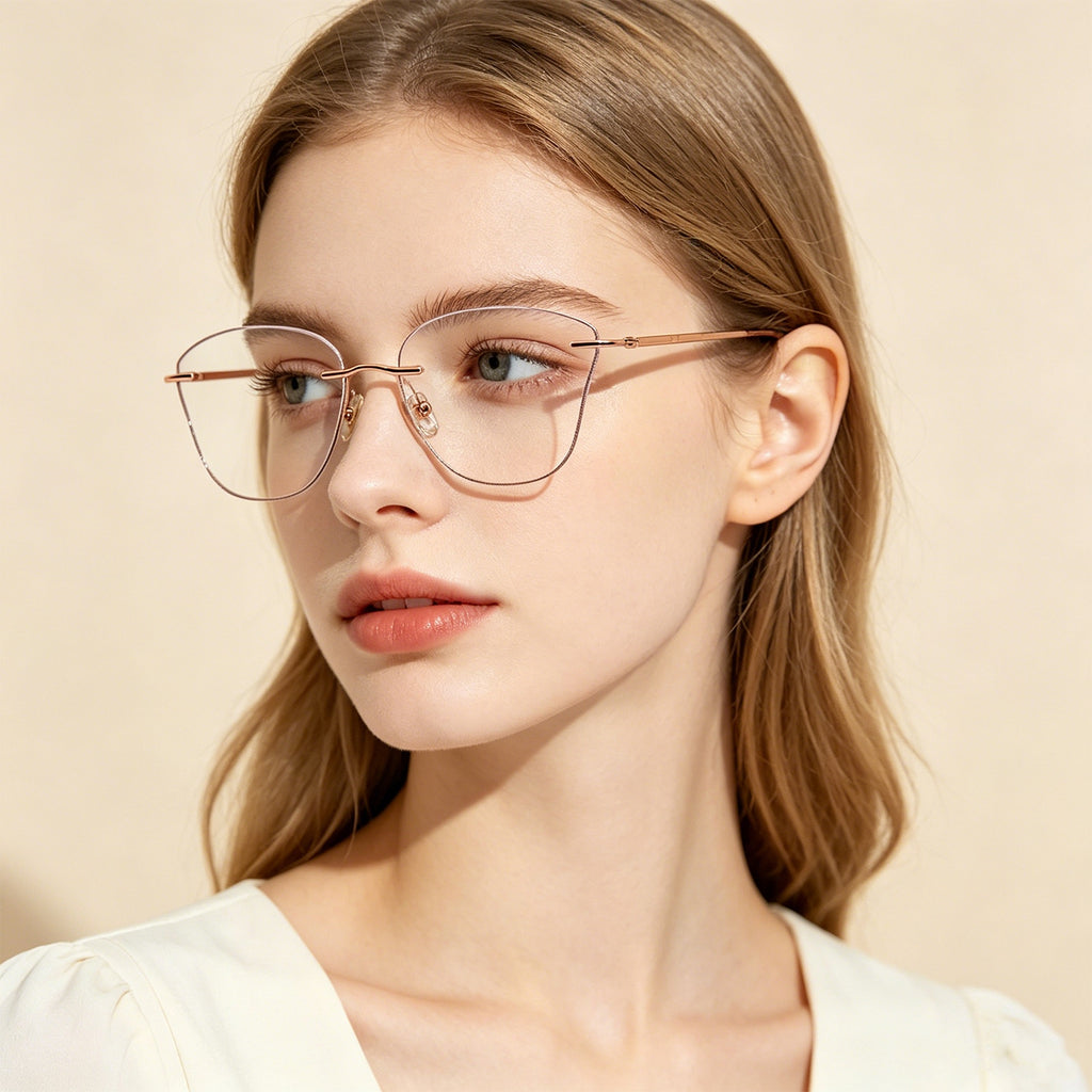 Shimmer Border Half-Rim Rose Gold Fashion Glasses