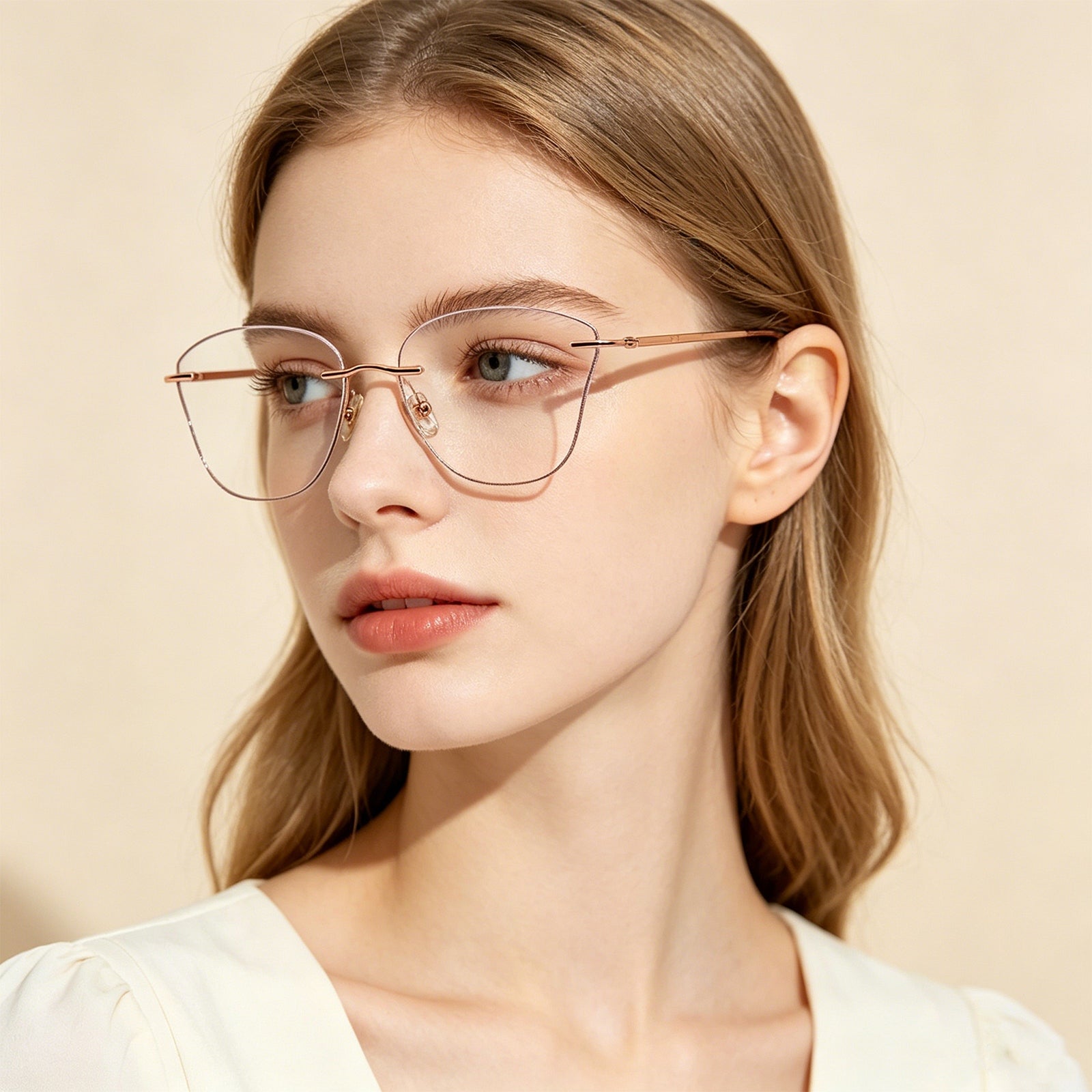 Shimmer Border Half-Rim Rose Gold Fashion Glasses