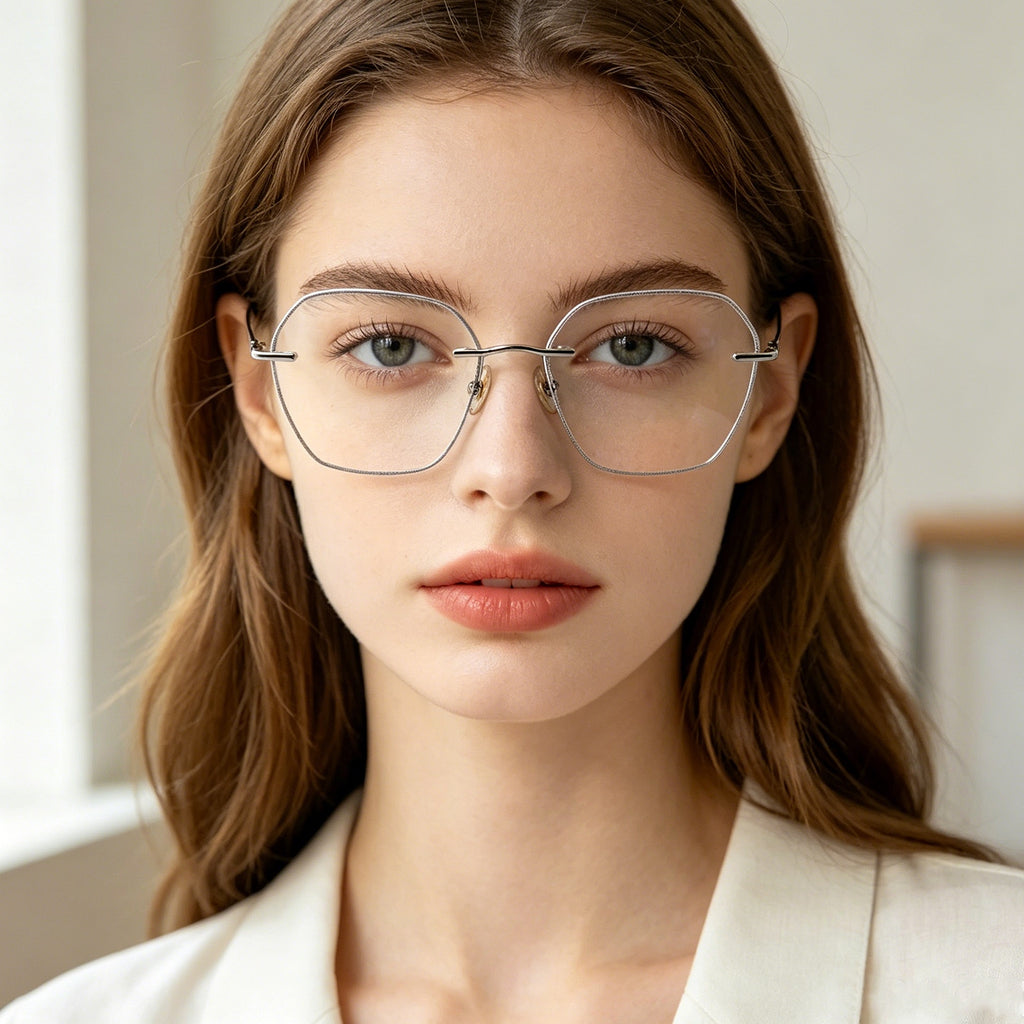 Silver Glitter Rimless Octagonal Eyeglasses for Women