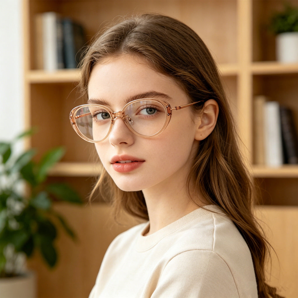 Slim Black Cat-Eye Eyeglasses with Metal Accents
