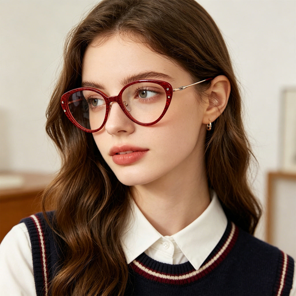 Women’s Retro Cat-Eye Eyeglasses with Metal Accents