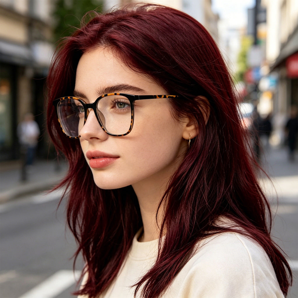 Transparent Brown Square Eyeglasses, Korean Design