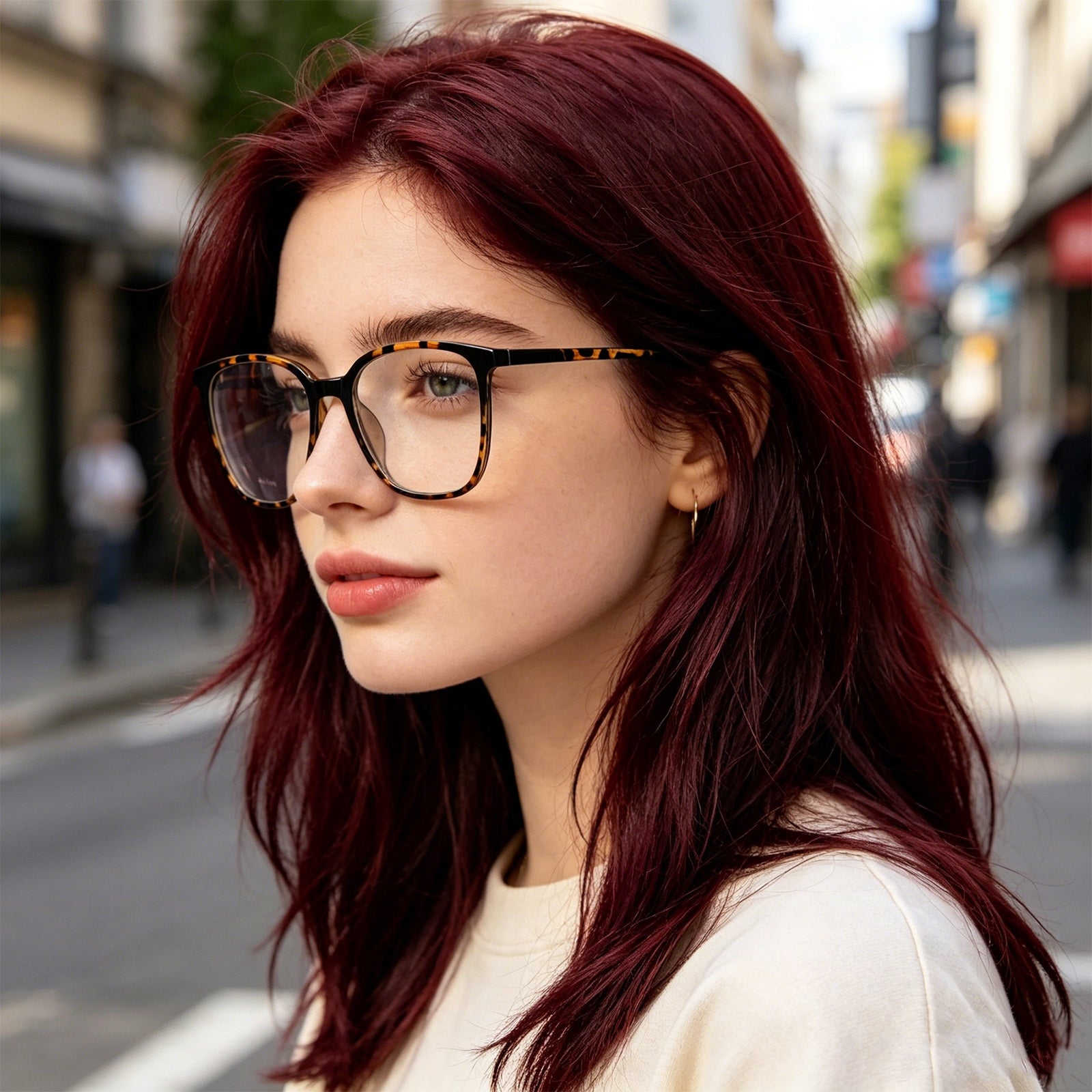 Transparent Brown Square Eyeglasses, Korean Design