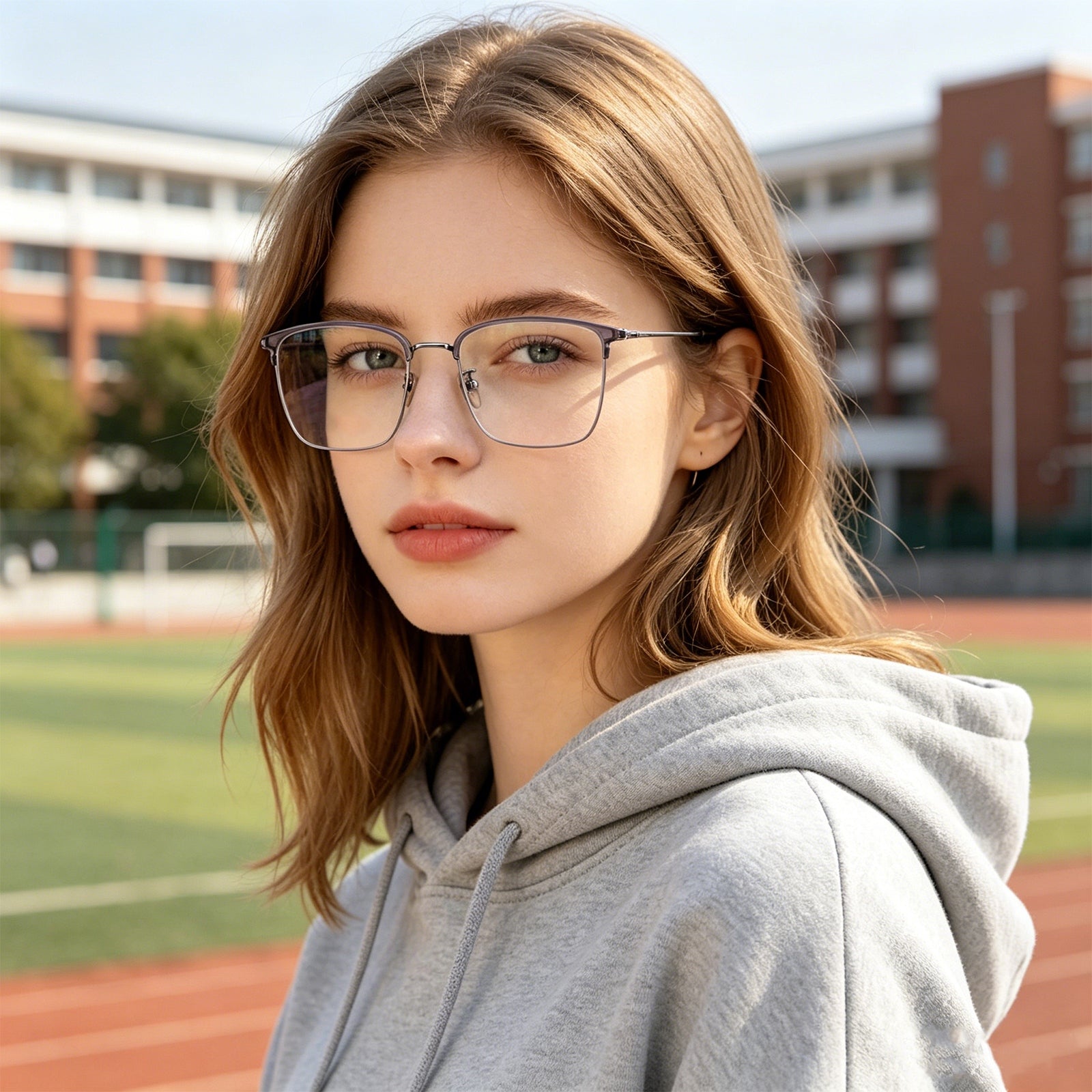 Titanium Browline Eyeglasses, Brown Top Bar