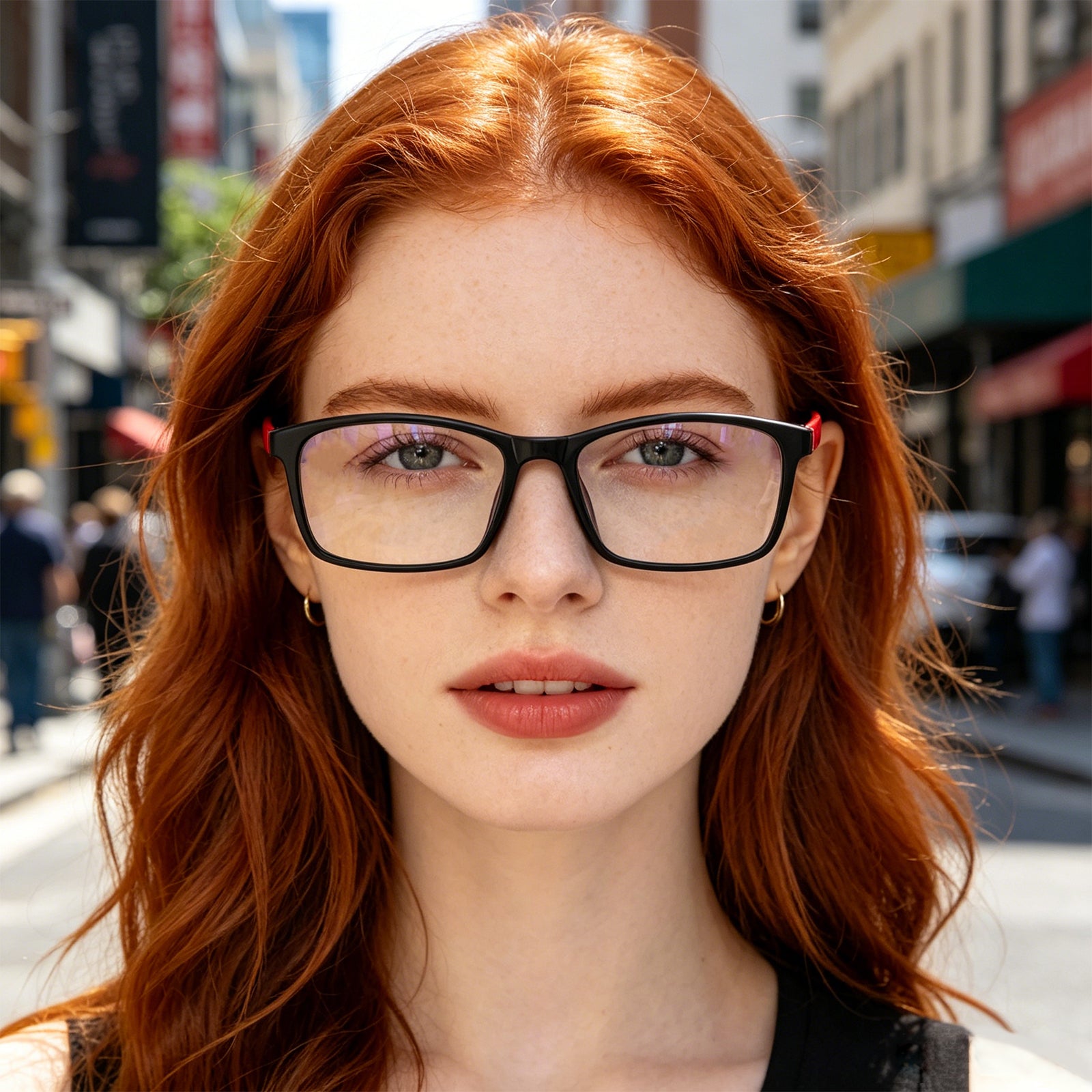 Slim Rectangle TR90 Eyeglasses with Blue Inlay Temples
