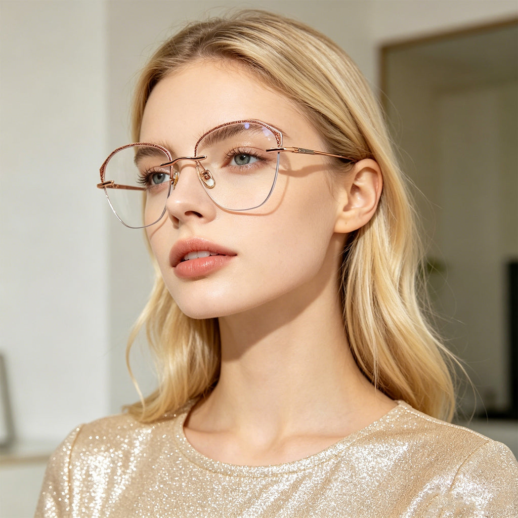 Women’s Glitter Browline Eyewear with Marble Temples