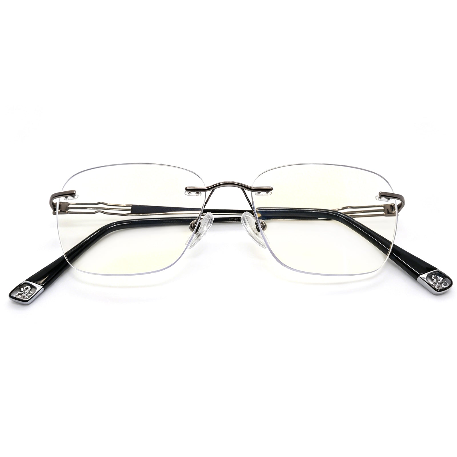 Hollow Temple Rimless Eyeglasses, Gold Metal Frame, Anti Blue Light