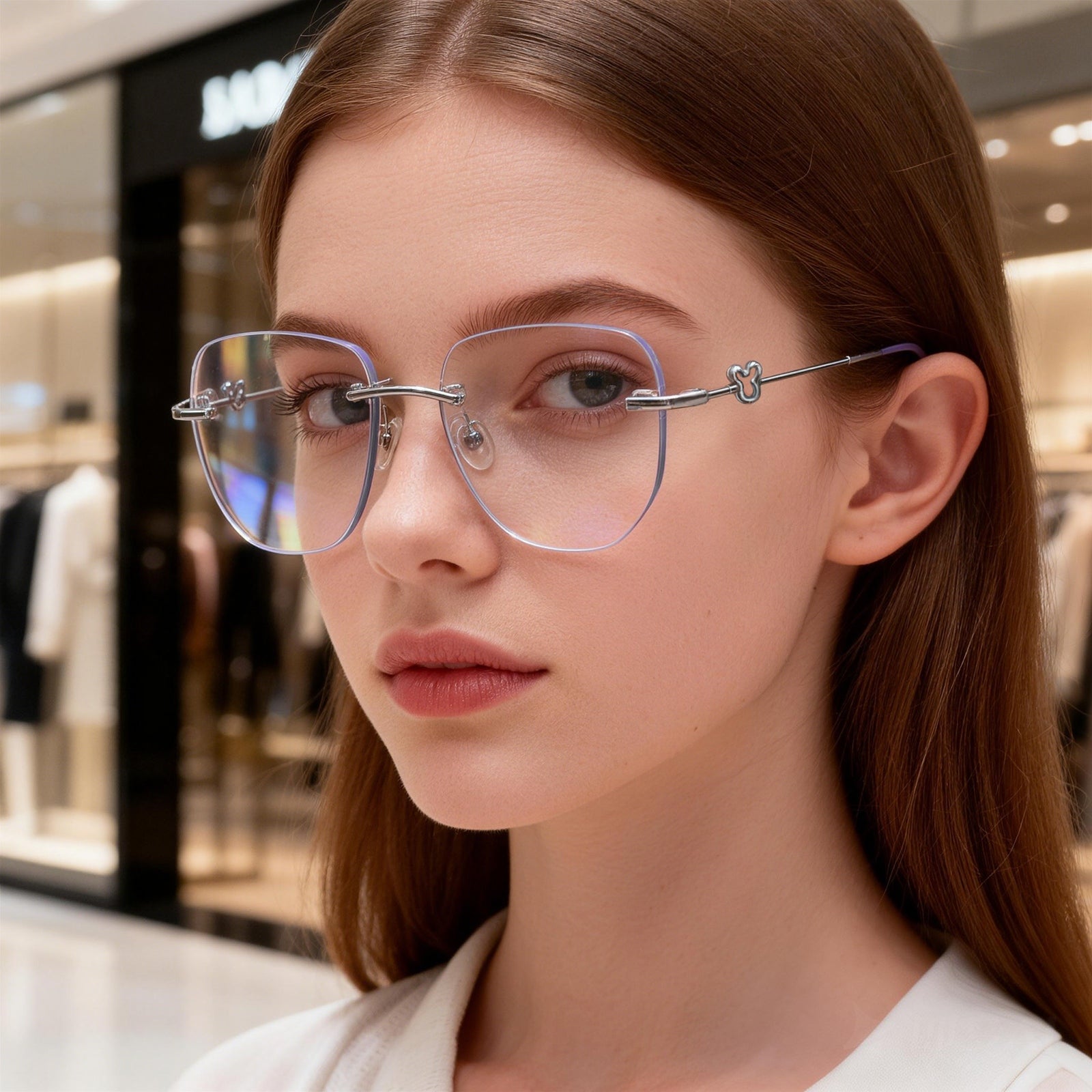 Women's Mickey Glitter Edge Rimless Anti-Blue Light Eyeglasses