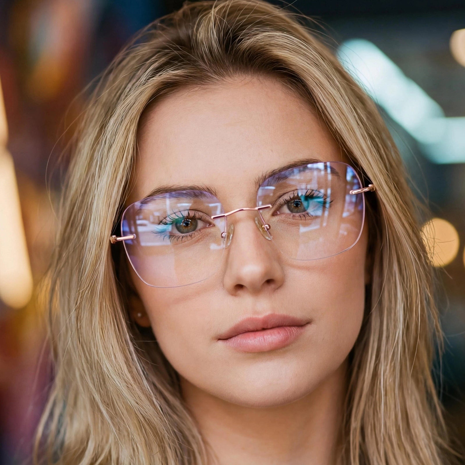 Women's Rose Gold Rimless Anti-Blue Light Eyeglasses
