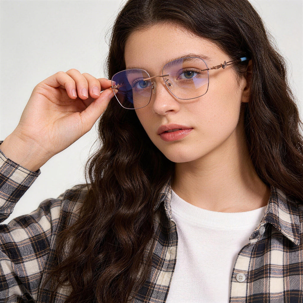 Rose Gold Glitter Rimless Eyeglasses for Women