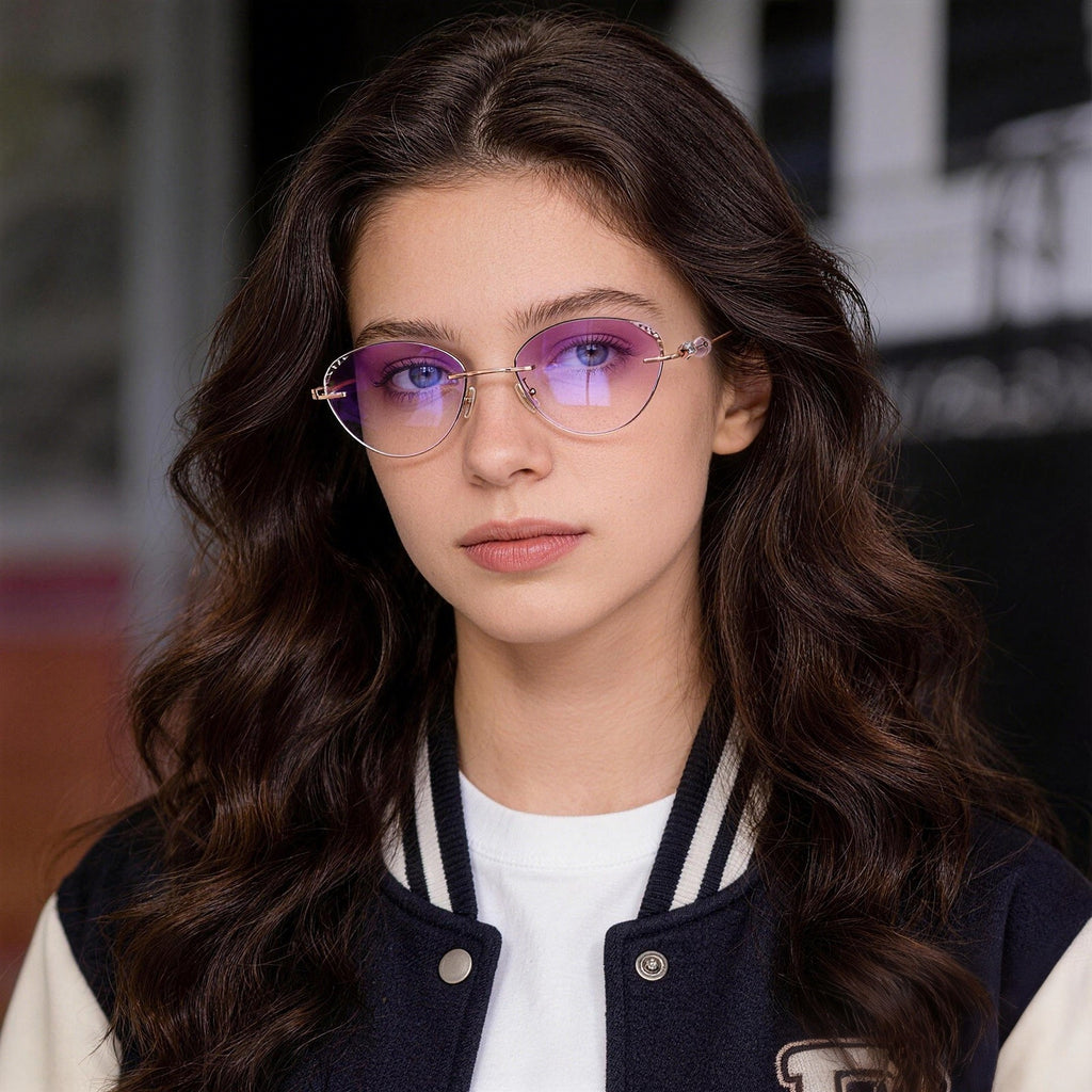 Purple Gradient Cat Eye Rimless Anti-Blue Light Eyeglasses