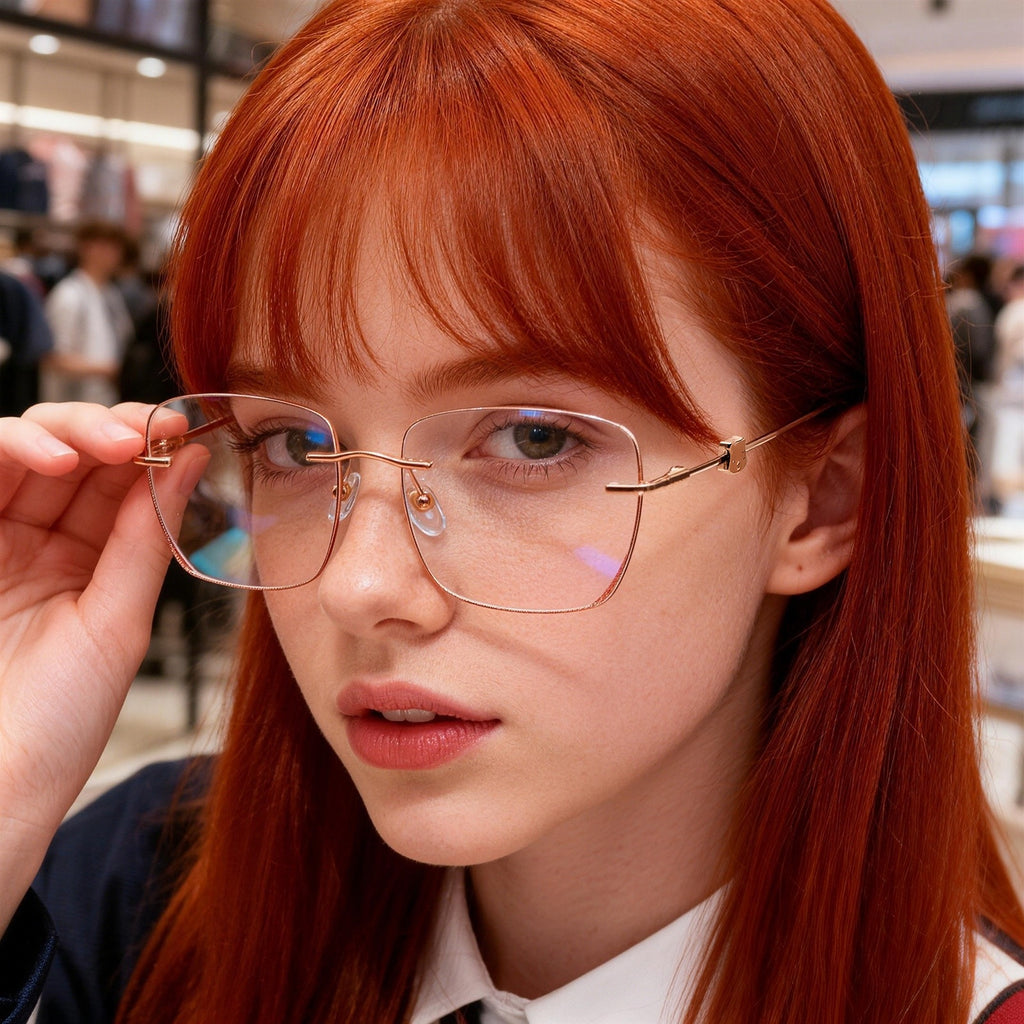 Ultra-light metal anti-blue light optical eyeglass frame compatible with myopia prescriptions, commuting style for young women