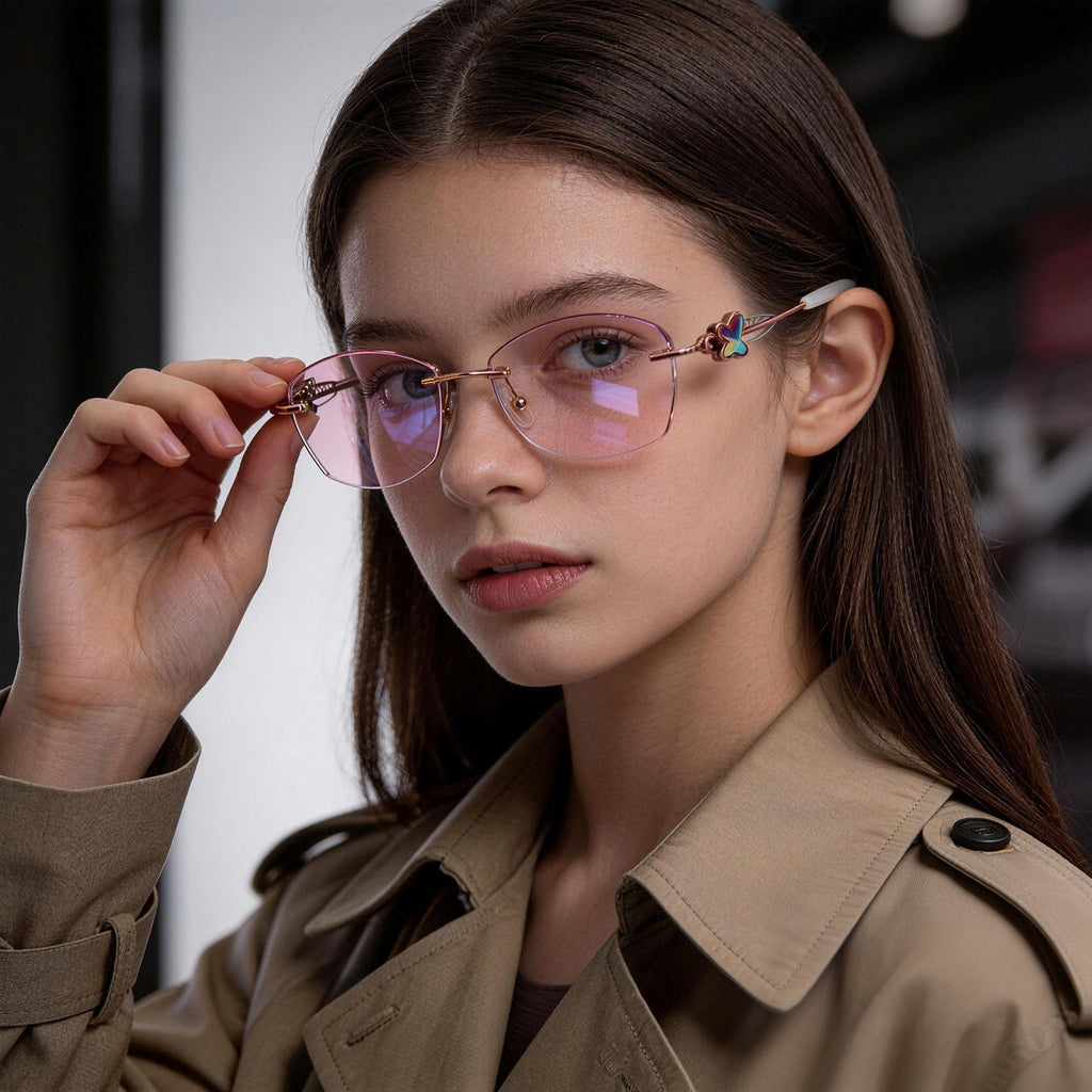 Women's Rhinestone Cat Eye Semi-Rimless Anti-Blue Light Eyeglasses