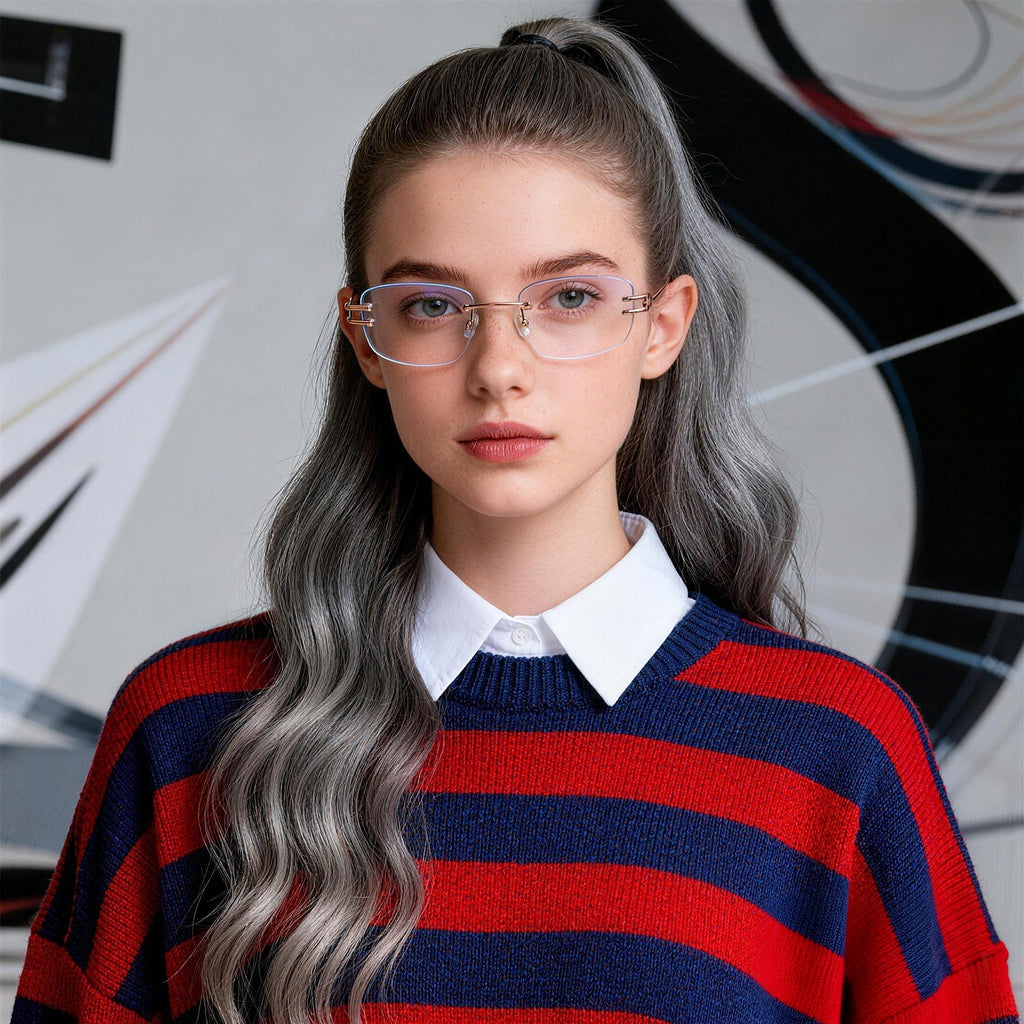 Rimless Square Metal Anti Blue Light Glasses