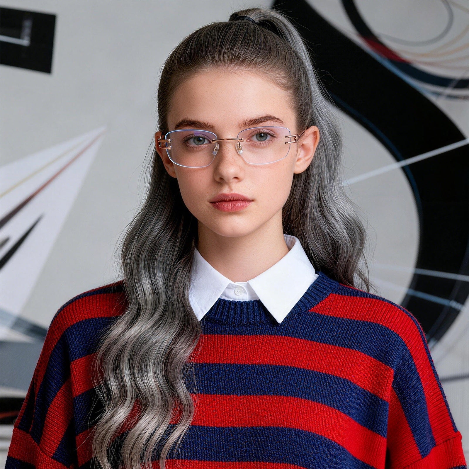 Rimless Square Metal Anti Blue Light Glasses
