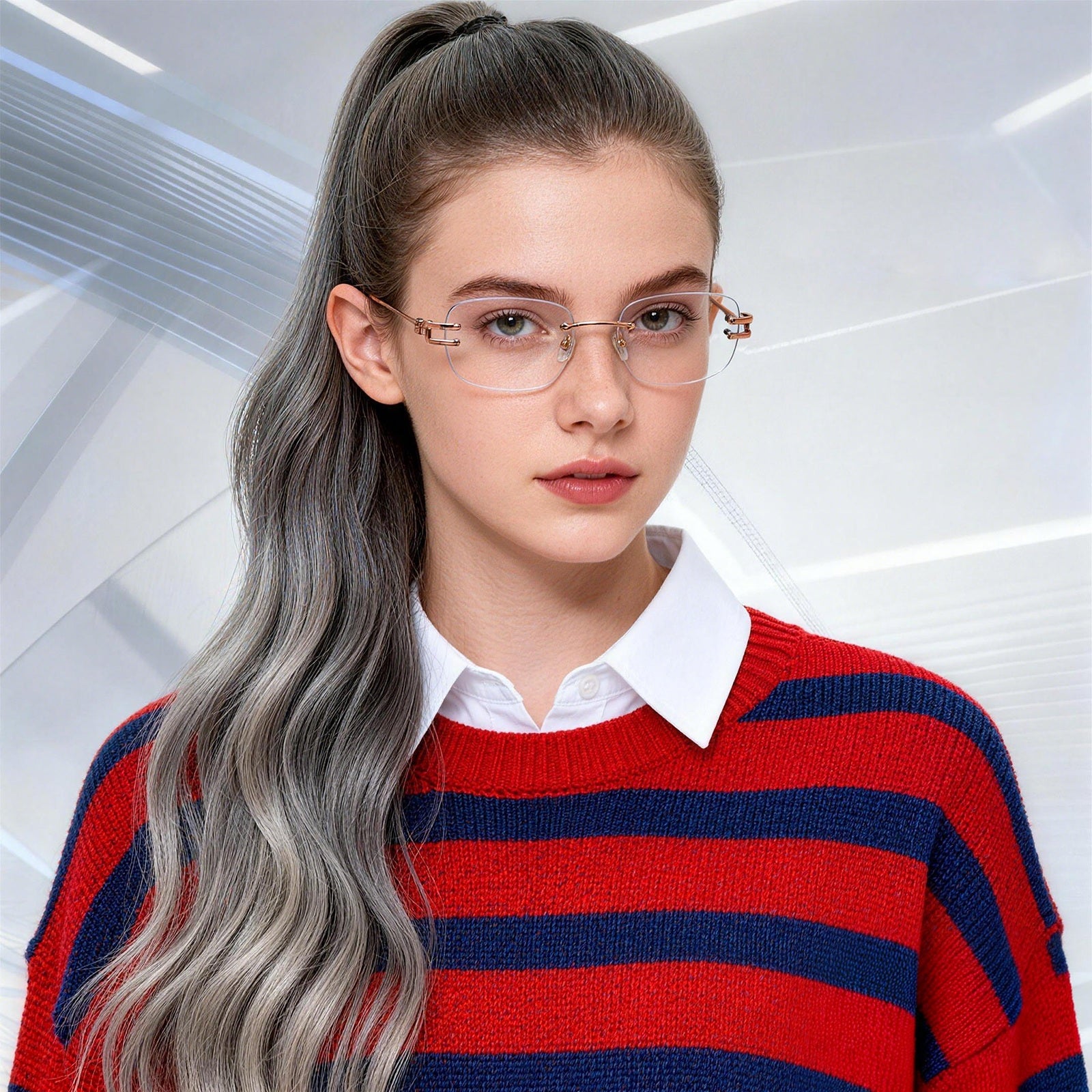 Rimless Square Metal Anti Blue Light Glasses