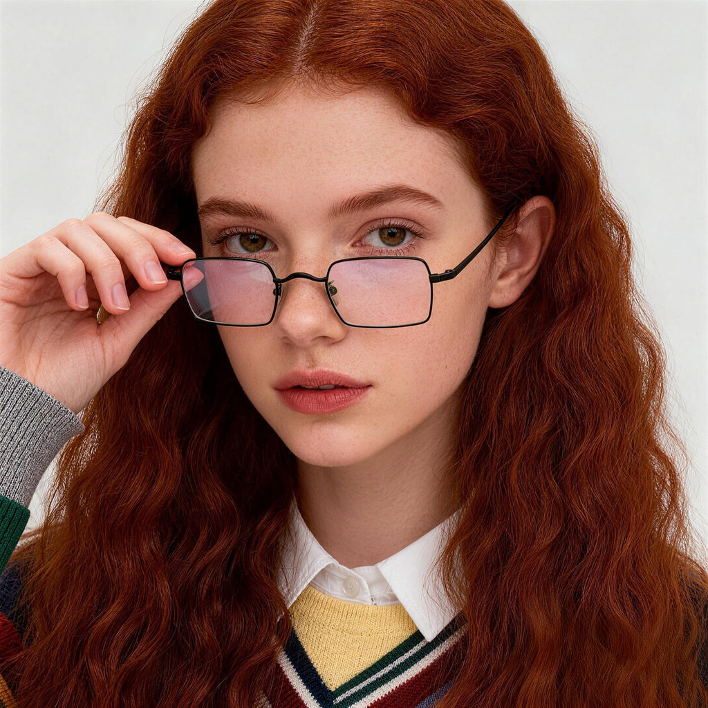 Small Square Silver Metal Anti Blue Light Glasses