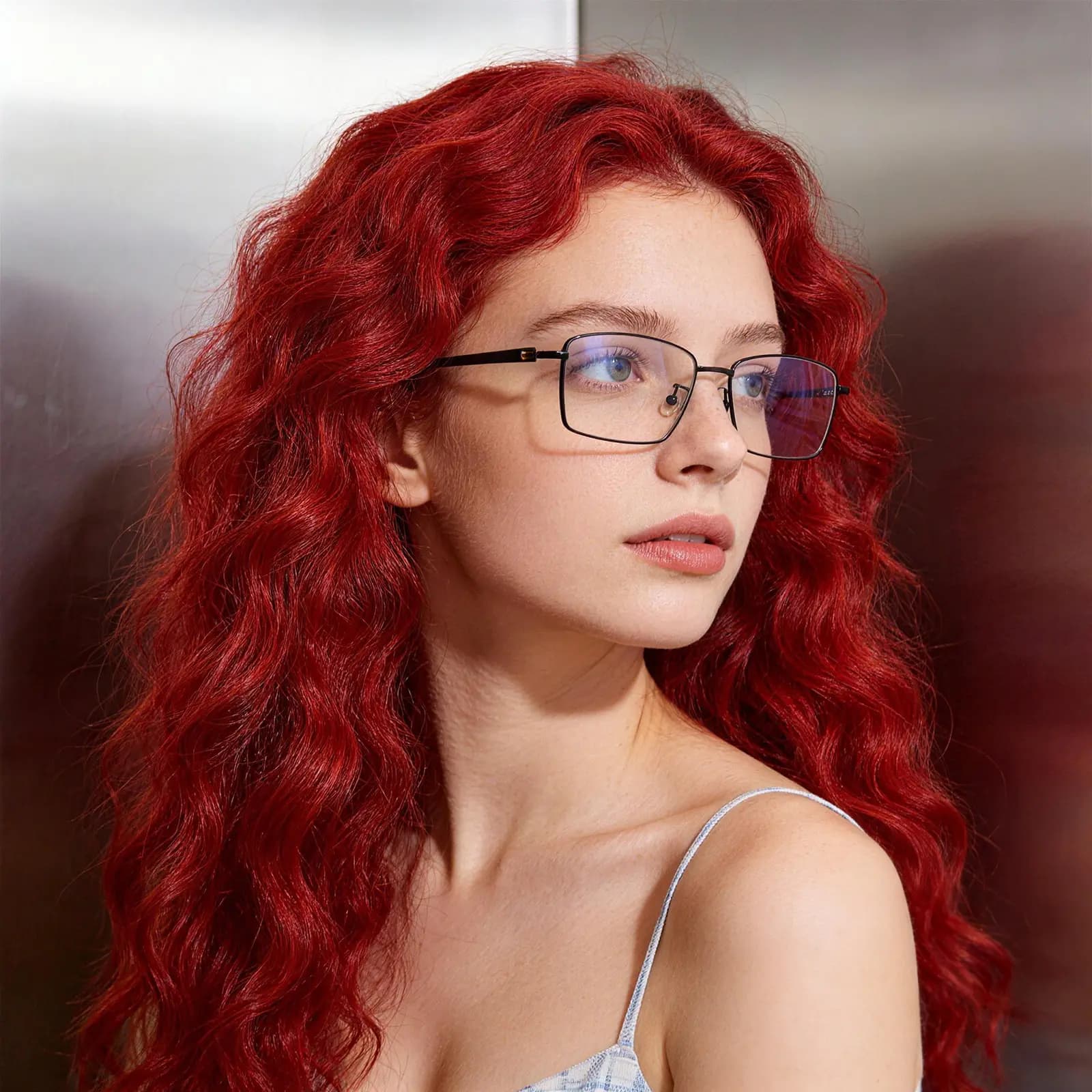 Men's Black Rectangle Metal Eyeglasses Frame, Anti Blue Light Computer Glasses, Business Style