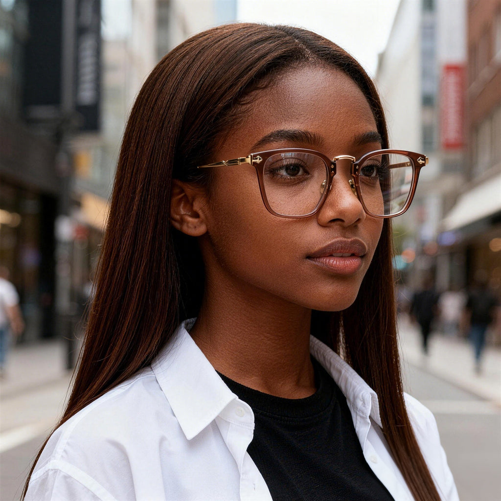 Modern Minimalist Clear Square Eyeglasses, Two-Tone Black & Clear
