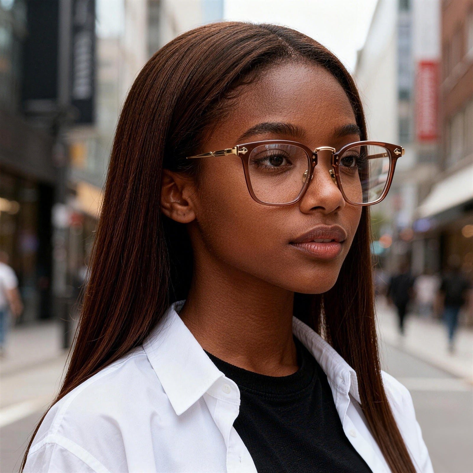 Modern Minimalist Clear Square Eyeglasses, Two-Tone Black & Clear