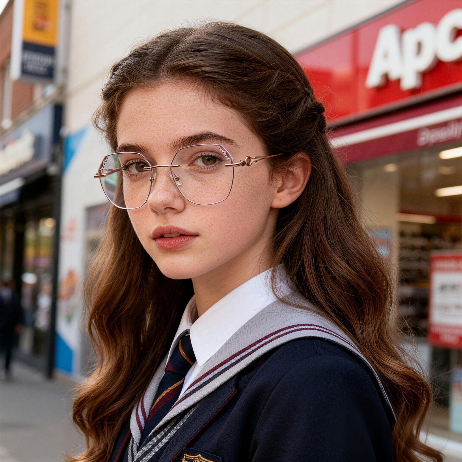 Glamorous Crystal-Embellished Rimless Eyeglasses, Rose Gold