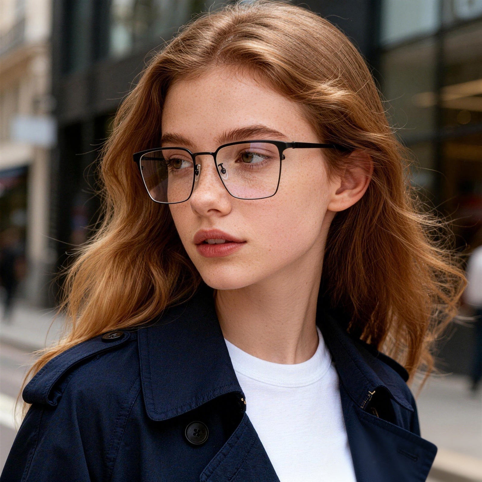 Men's Browline Eyeglasses, Black & Gold Titanium Frame, Anti Blue Light