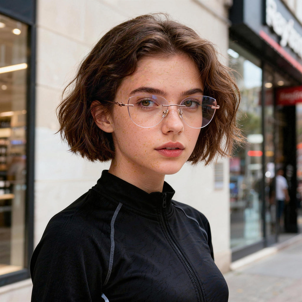 Glamorous Glitter Edge Rimless Eyeglasses, Rose Gold