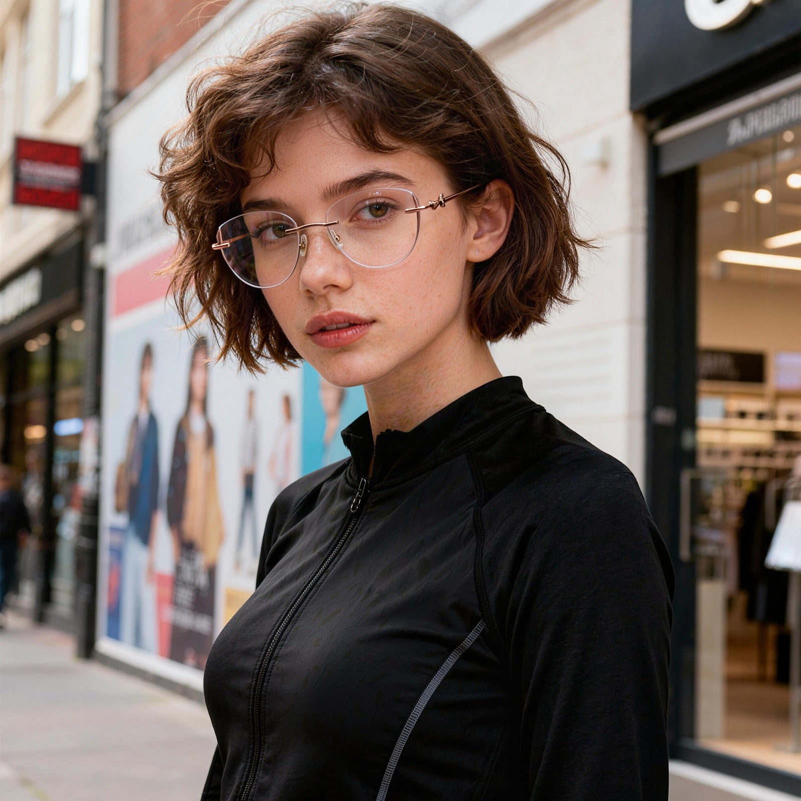 Glamorous Glitter Edge Rimless Eyeglasses, Rose Gold