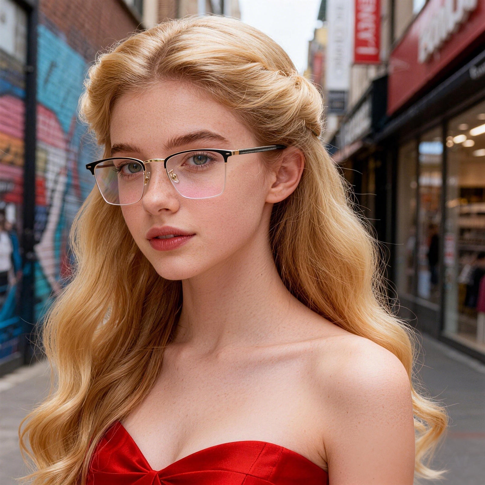 Preppy Style Browline Eyeglasses, Black & Gold with Striped Temples